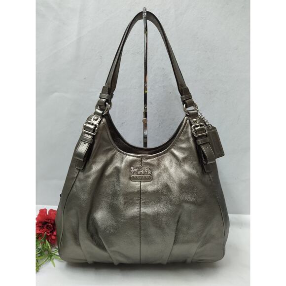 Coach Madison Metallic Silver Leather 3 Compartments Shoulder Bag - Picture 1 of 16